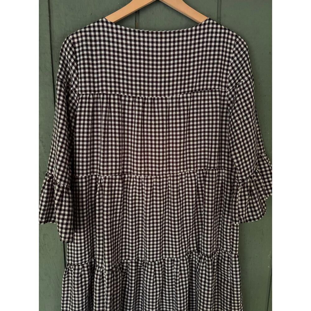 Philosophy Gingham Check Plaid Ruffle Bell Sleeve Tiered Smock Dress P- Large - Picture 4 of 7